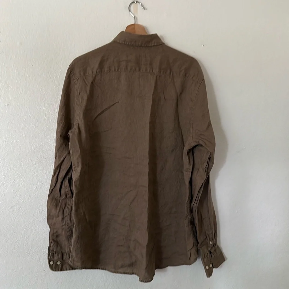 Casual Men's Brown Linen Button-Down Shirt